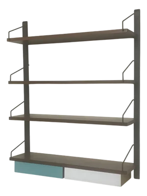 Vintage Wall-Mounted Bookcase with Shelves and Drawers, 1960s
