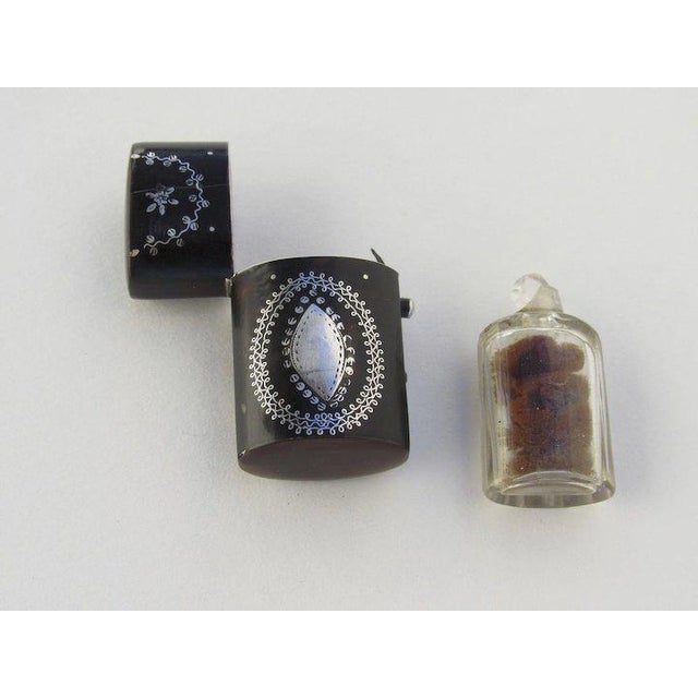Metal Small Etui Case Inlaid Silver Perfume Bottle 18th Century For Sale - Image 7 of 9
