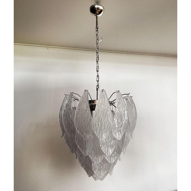 Vintage Italian Murano Chandelier with Frosted Carved Glass Leaves, 1990s For Sale - Image 8 of 18