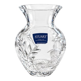 Stuart Crystal Floral & Leaf Cut and Etched Glass Vase — Made in Great Britain For Sale