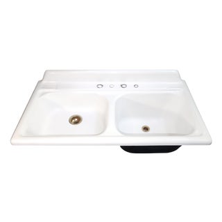 Iconic 1957 Vintage Kohler Sea Cliff 50" Wide Double Basin Porcelain & Cast Iron Kitchen Sink For Sale