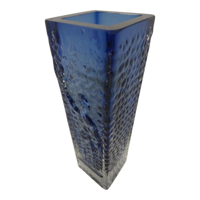 Mid Century Smålandshyttan Blue Glass Vase Josef Schott For Sale