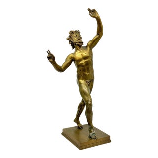 1900s Large Scale 18 inch Dancing Faun of Pompeii in Bronze Fonderia Sommer Napoli For Sale
