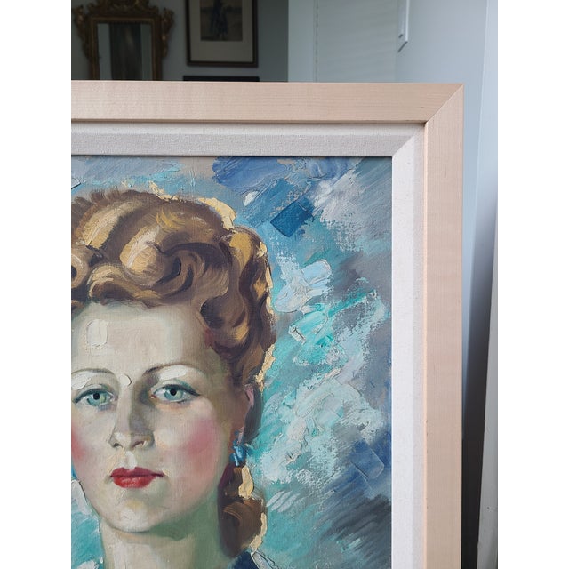 Robert Falcucci Mid-Century 1950s Oil Painting Portrait of a Woman For Sale - Image 10 of 15