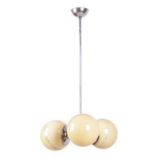 Art Deco Chandelier in Chrome-Plated Steel and Marble Glass, Czech, 1930s For Sale