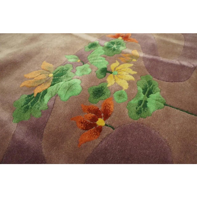 1920s Purple Aquatic Foliage Antique Chinese Art Deco Carpet 4' 10'' X 8' 6'' Wool Knotted Rug For Sale - Image 4 of 9
