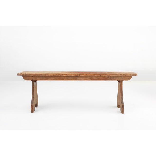 Rustic Natural Oak Wooden Bench with Rounded Details, France, 1900s For Sale - Image 4 of 11