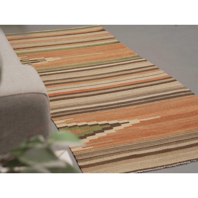 1970s 1970s Vintage Handmade Wool Cotton Terracotta Runner Rug For Sale - Image 5 of 11