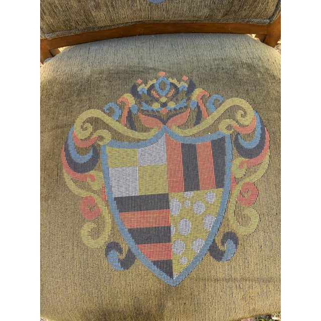 Textile French Empire Style Armchairs With Heraldic Crests, a Pair For Sale - Image 7 of 17