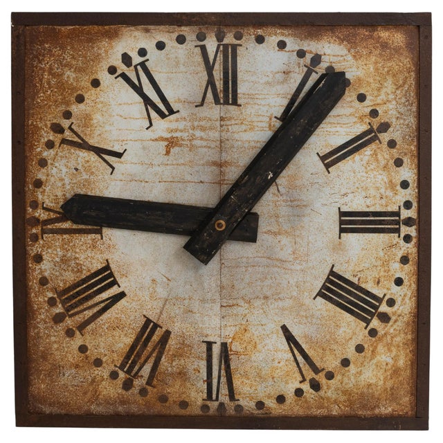 Brown 1920s French Industrial Metal Wall Clock Face For Sale - Image 8 of 18