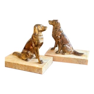 Pair of Cast Brass Sporting Dog Bookends on Marble Bases For Sale