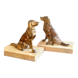 Pair of Cast Brass Sporting Dog Bookends on Marble Bases