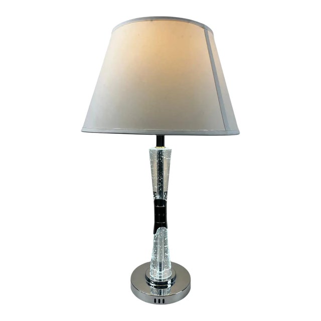 Modern Glass Column Table Lamp With Chrome Base and White Shade For Sale
