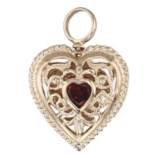 1.57ctw Garnet Citrine Ornate Openwork Heart Pendant 14k Yellow Gold For Sale