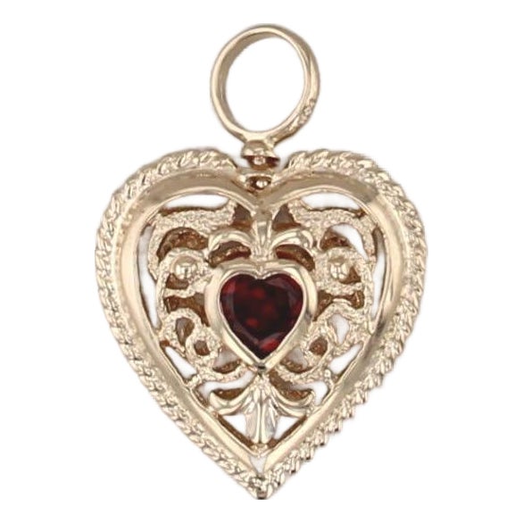 1.57ctw Garnet Citrine Ornate Openwork Heart Pendant 14k Yellow Gold For Sale
