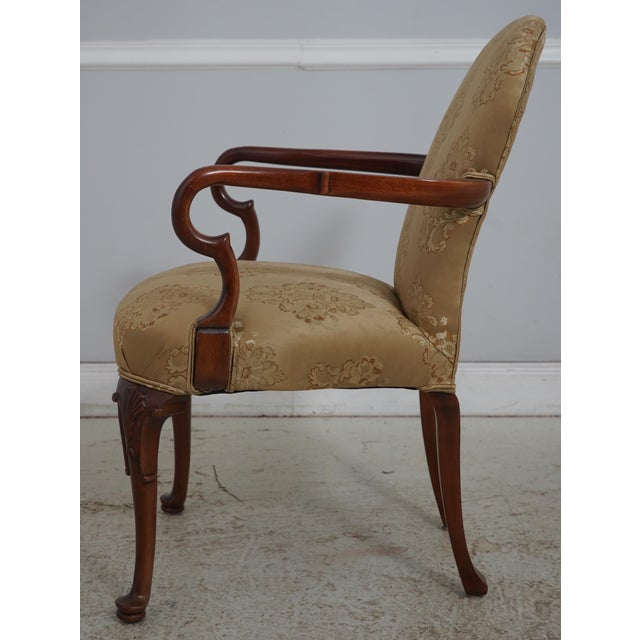 Queen Anne Pair of Southwood Damask Upholstered Open Armchairs For Sale - Image 3 of 18