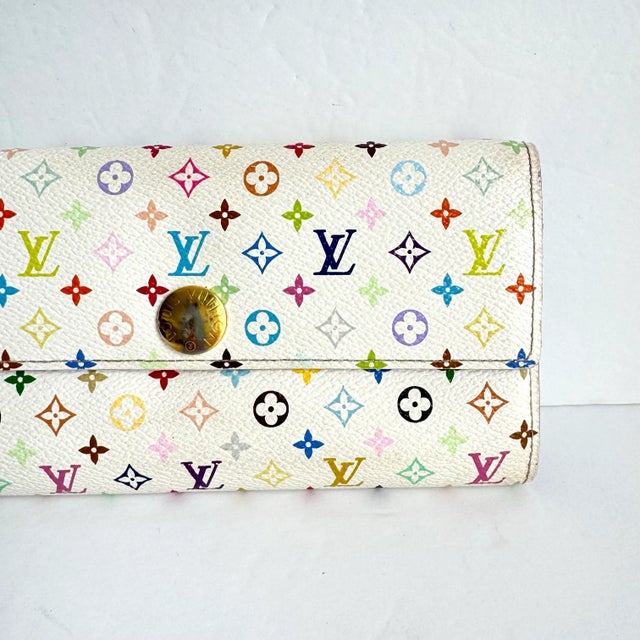 Japanese Louis Vuitton Multicolor Sarah Wallet Takashi Murakami Blanc White Vintage Y2k For Sale - Image 3 of 12