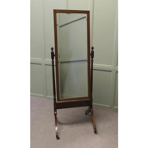 Edwardian Walnut Cheval Mirror The Mirror stand and frame are a good rectangular shape, the full length bevelled mirror...