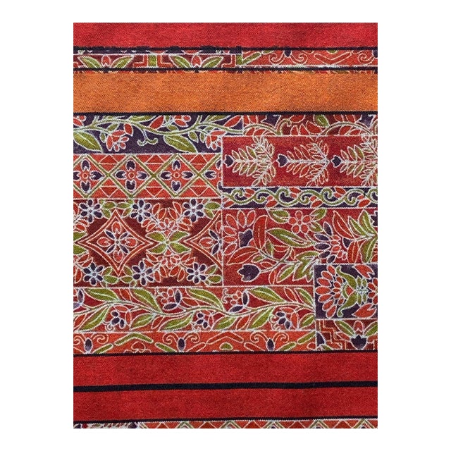 Vintage Red Silk With Bohemian Flower Print 14 in X 8.5 Yard Roll For Sale