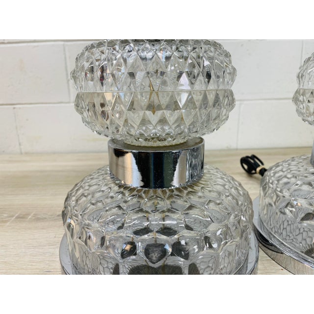 Chrome Vintage 1970s Chrome & Glass Table Lamps, Pair For Sale - Image 8 of 13