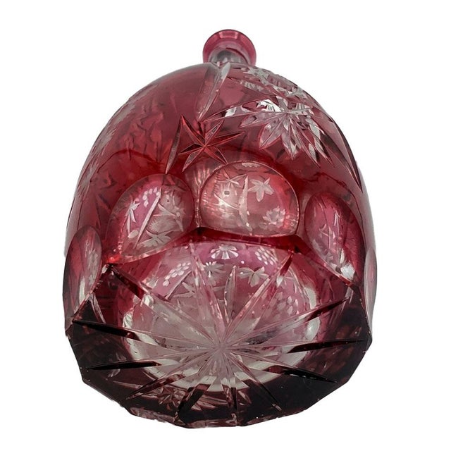 Vintage Nachtmann Traube Cranberry Cut to Clear Crystal Wine Carafe Grape Pattern For Sale - Image 4 of 5
