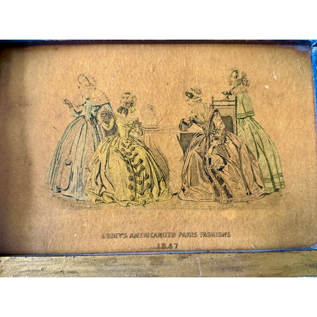 Antique Victorian Mirror Godey Fashion Print 1847-Black Gold Frame-Wall-Eastlake For Sale - Image 10 of 11