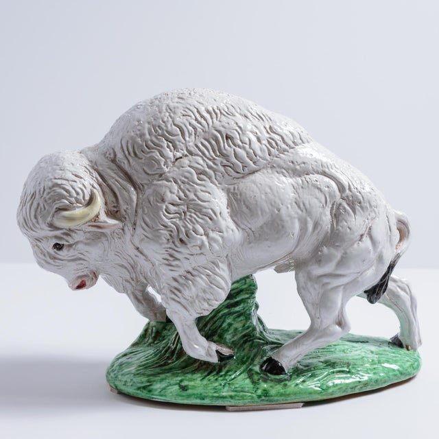 Italian Mid-20th-Century Large Italian White Glazed Terracotta Ceramic Buffalo Bison Sculpture For Sale - Image 3 of 7