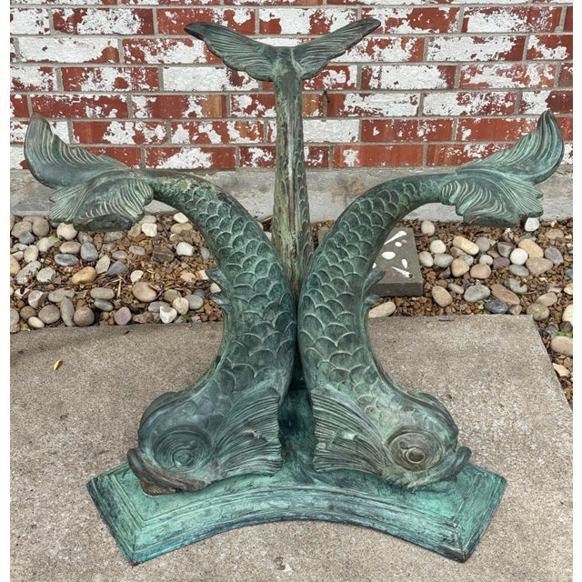 Vintage Regency Verdigris Koi Fish or Dolphin Patio Table and 4 Chairs For Sale In Kansas City - Image 6 of 18
