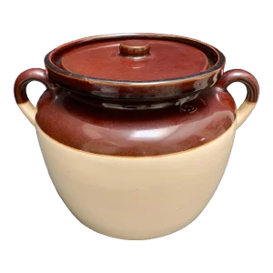 Vintage Brown and Tan Americana Crockery Vessel or Cookie Jar