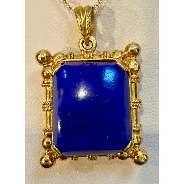 25 Carat Lapis Lazuli Pendant in 22 Karat Gold Frame, 15.9 Gm, 16-18" Chain For Sale - Image 9 of 18