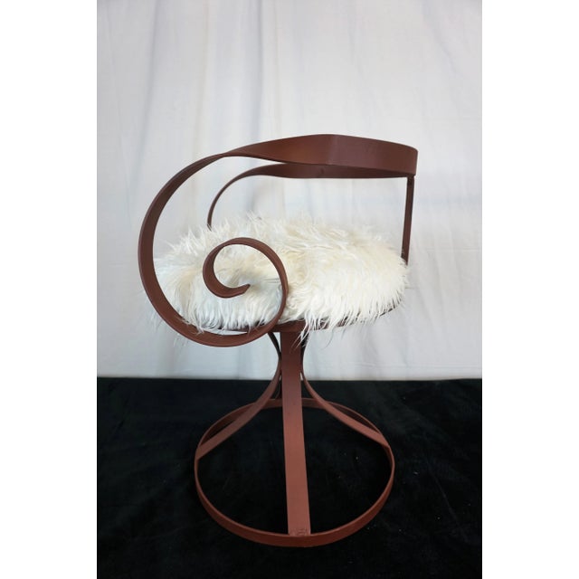 Burnt Umber Sultana Style Metal & Faux Fur Chairs - A Pair For Sale - Image 8 of 10