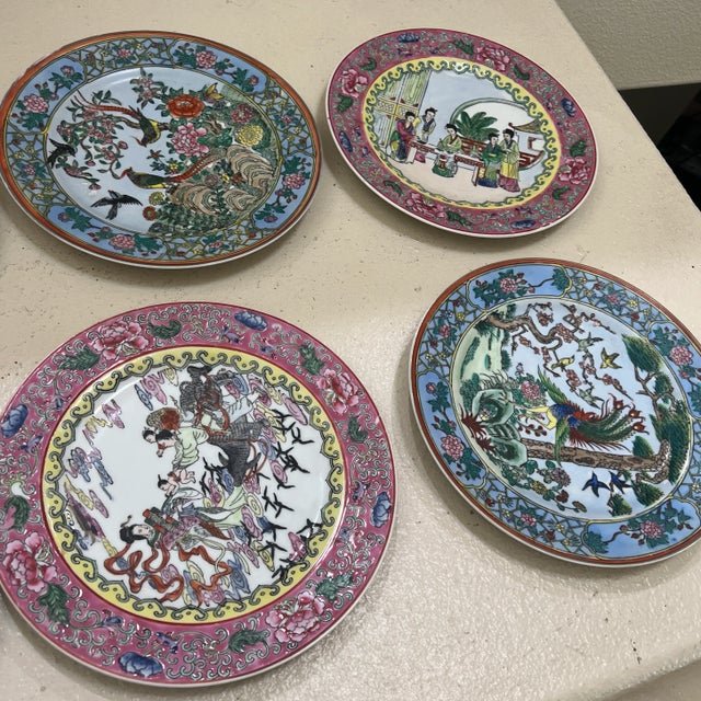 Mid 20th Century Nora Fenton Design Chinese Enamel Painted Chinoiserie Plates- Set of 6 For Sale - Image 12 of 12