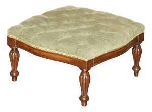 Vintage Hardwood Framed and Green Velour Chesterfield Ottoman