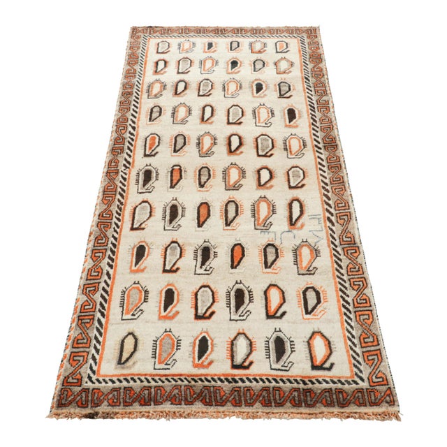 1950s Vintage Gabbeh Persian Runner Rug With Orange Paisley Patterns - Rug & Kilim For Sale - Image 5 of 7
