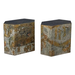 Philip & Kelvin LaVerne, Rare Hexagonal Side Tables, Etched Brass, Usa, 1960s For Sale