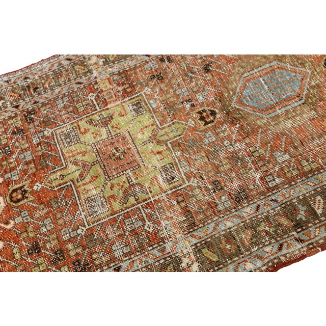 Transitional Antique Heriz Runner Rug With Distressed Terracotta and Sage Patina 3x10 For Sale - Image 3 of 9