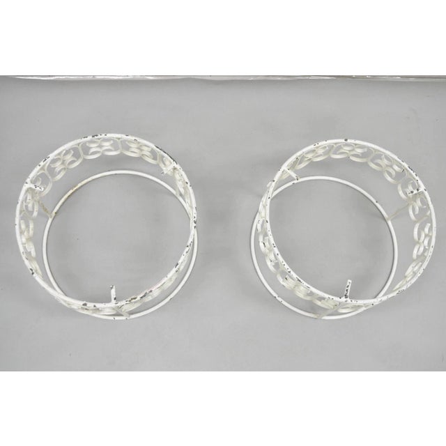 Vintage Arthur Umanoff Wrought Iron Scroll Low Round Glass Top Side Table - Pair For Sale - Image 11 of 12