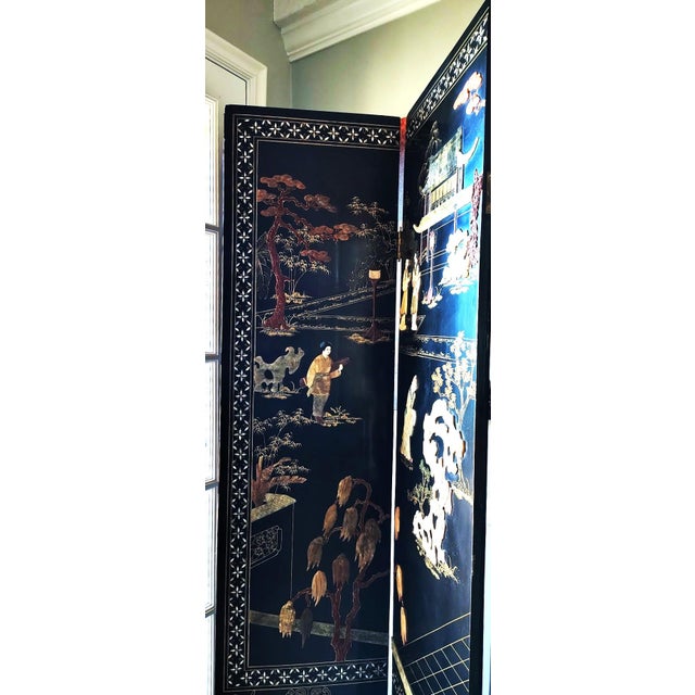 Mid 20th Century Mid 20th Century Chinese Export Four Panel Carved Soapstone Coromandel Screen For Sale - Image 5 of 9