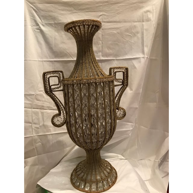 A rare large hand beaded vintage tall Fan vase , circa 1930 the scale is impressive and unique made of clear crystal...