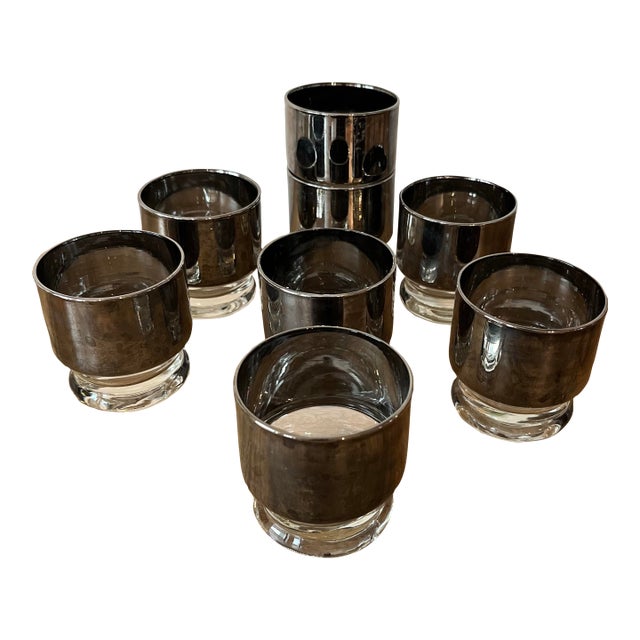 1960s MCM Dorothy Thorpe Style Chrome Fade Cocktail Glasses-Set of 8 For Sale