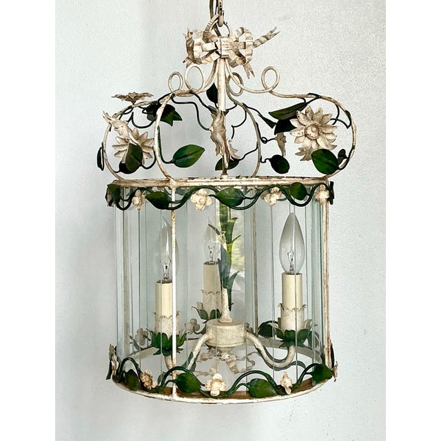 Vintage Patinated Floral Tole Lantern For Sale - Image 10 of 12