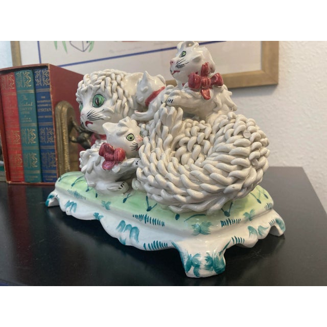 Figurative 1950’s Italian Pottery Spaghetti Cat With Kittens, Marked Italy Under Glaze For Sale - Image 3 of 13