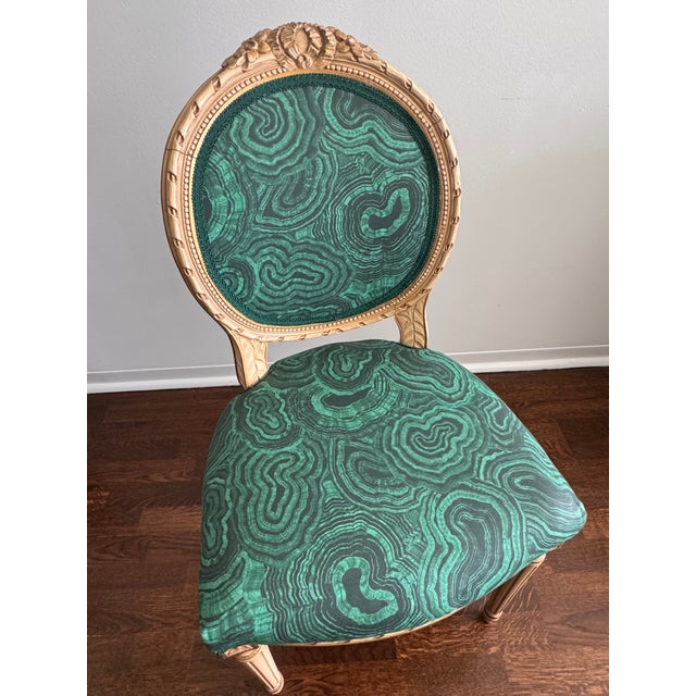 Wood Vintage Louis XVI Malachite Side Chair For Sale - Image 7 of 10