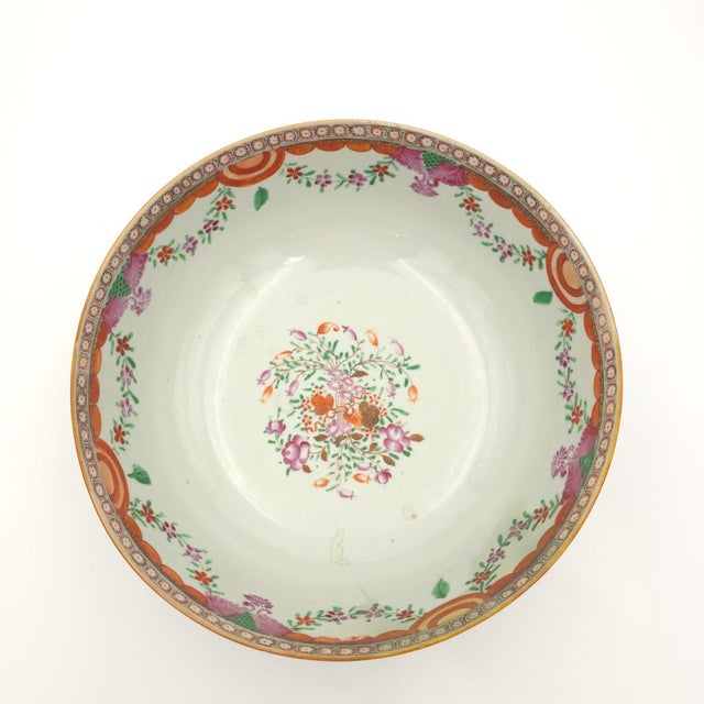 Qianlong Famille Rose Chinese Export Punch Bowl, Circa 1780. Restored For Sale - Image 4 of 7