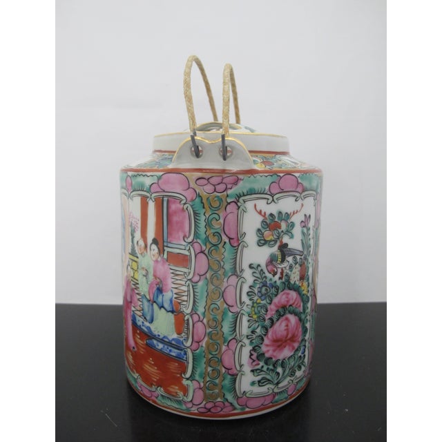 Chinese Famille Rose Medallion Bird Butterfly & Figural Porcelain Teapot For Sale - Image 9 of 17