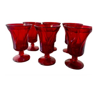 Mid 20th Century Fostoria Jamestown Ruby Red Ice Tea Glasses - Set of 6 For Sale
