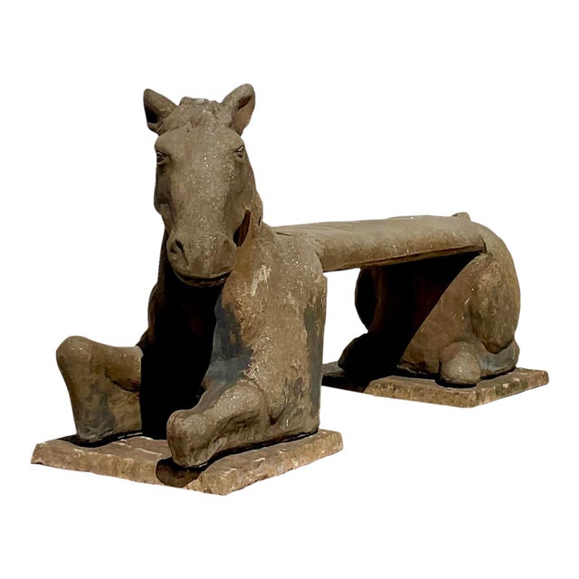 Vintage Boho Cast Concrete Horse Bench Chairish
