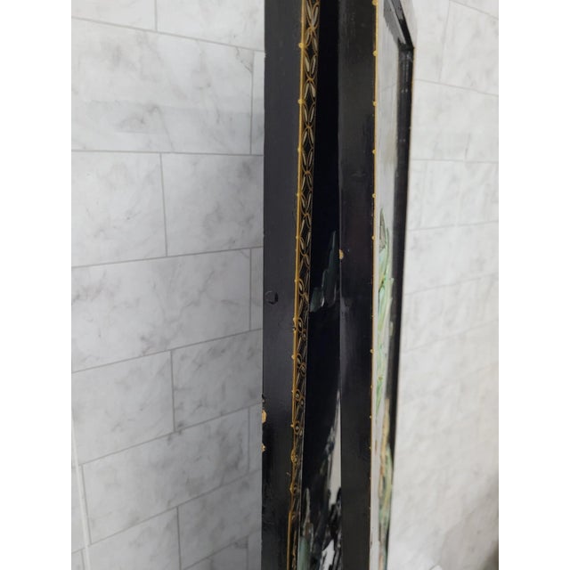 Wood Vintage Asian Hanging Wood & Black Lacquer Framed Wall Art - a Pair For Sale - Image 7 of 8