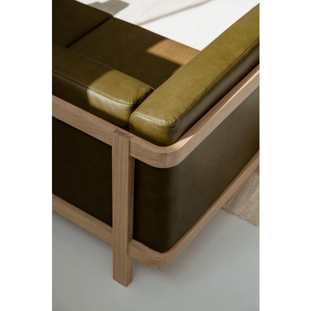 LIFT Minimalist Three-Seater Sofa in Oak Wood and Bosco Leather Seat by Julien Renault For Sale - Image 4 of 13