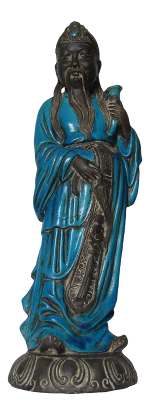 Vintage C.1950's Italian Ugo.-Zaccagnini Terra Cotta Crackle-Glaze Tall Persian Blue, Asian Thespian Scholarly Figure
